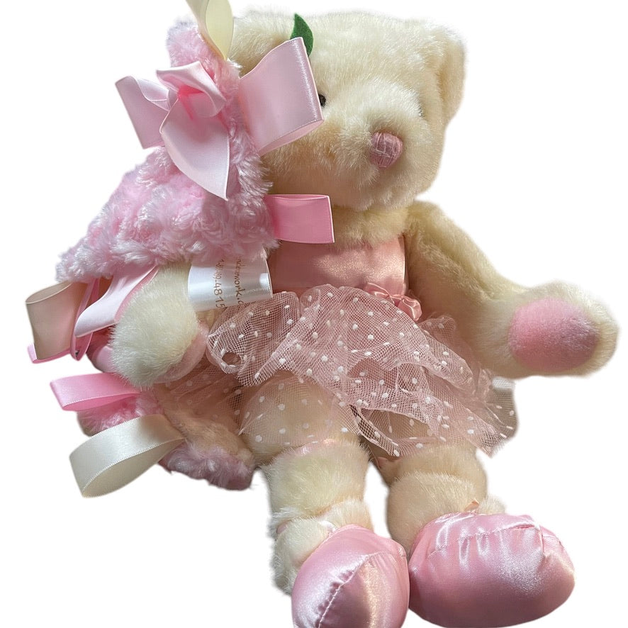 Vintage Cream Russ Berrie Ballerina Teddy Bear with Rosebud Lovey Security Blanket