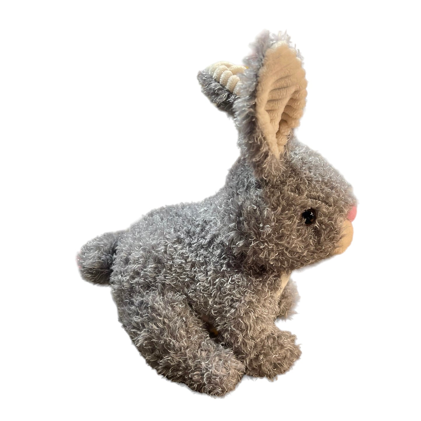Fuzzy Grey 8" Bunny, Cream Ribbed Ears & Chest, Pink Nose EUC