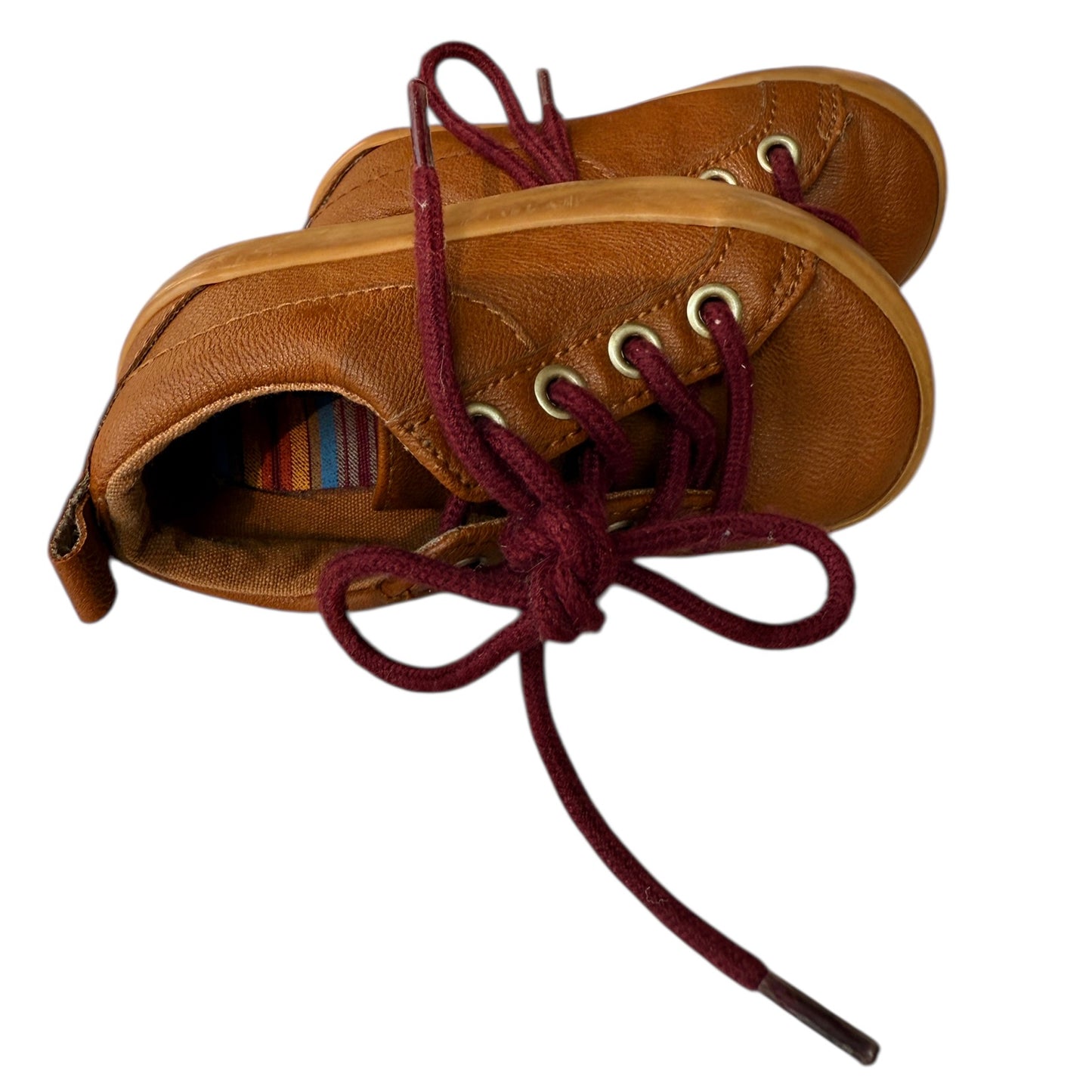 Old Navy Tan Tie Up Shoes with Burgundy Laces, Children's Size 5 in EUC