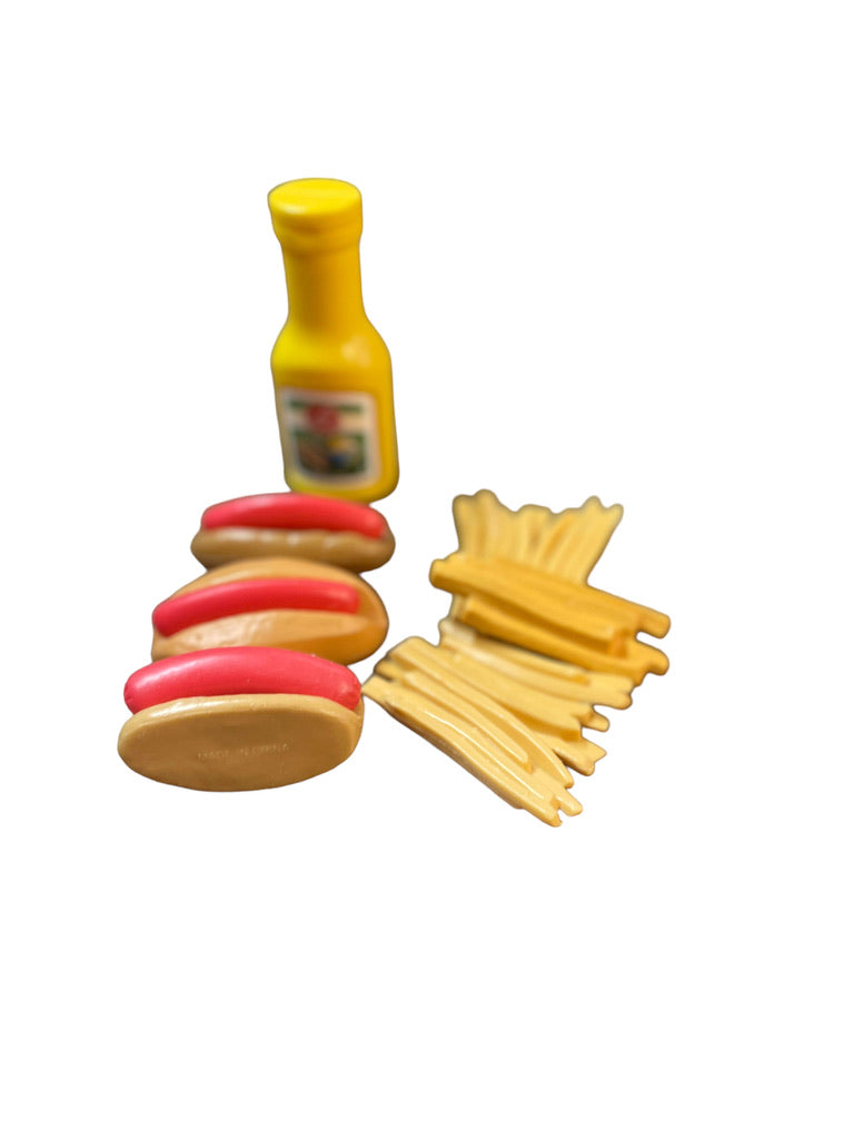 Hotdogs & Fries! Vintage Play Food Lunch, Complete with Mustard for a Perfect Picnic!