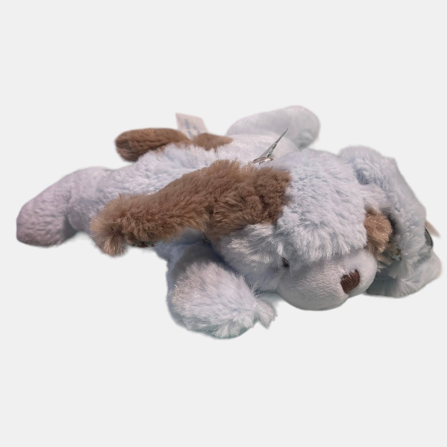 Bearington Baby Rattle Soft Blue & Brown CuddlyPuppy, Satin Tummy and Eyepatch Preowned with Tsgs