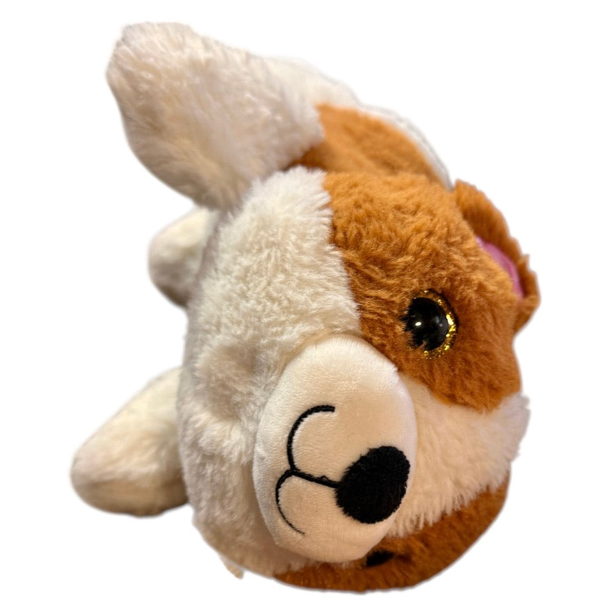 Corgi/Shiba Inu Stuffed Puppy Dog Plush, Pink Sparkly Ears & Eyes & Red Lip Print on Tush in GUC
