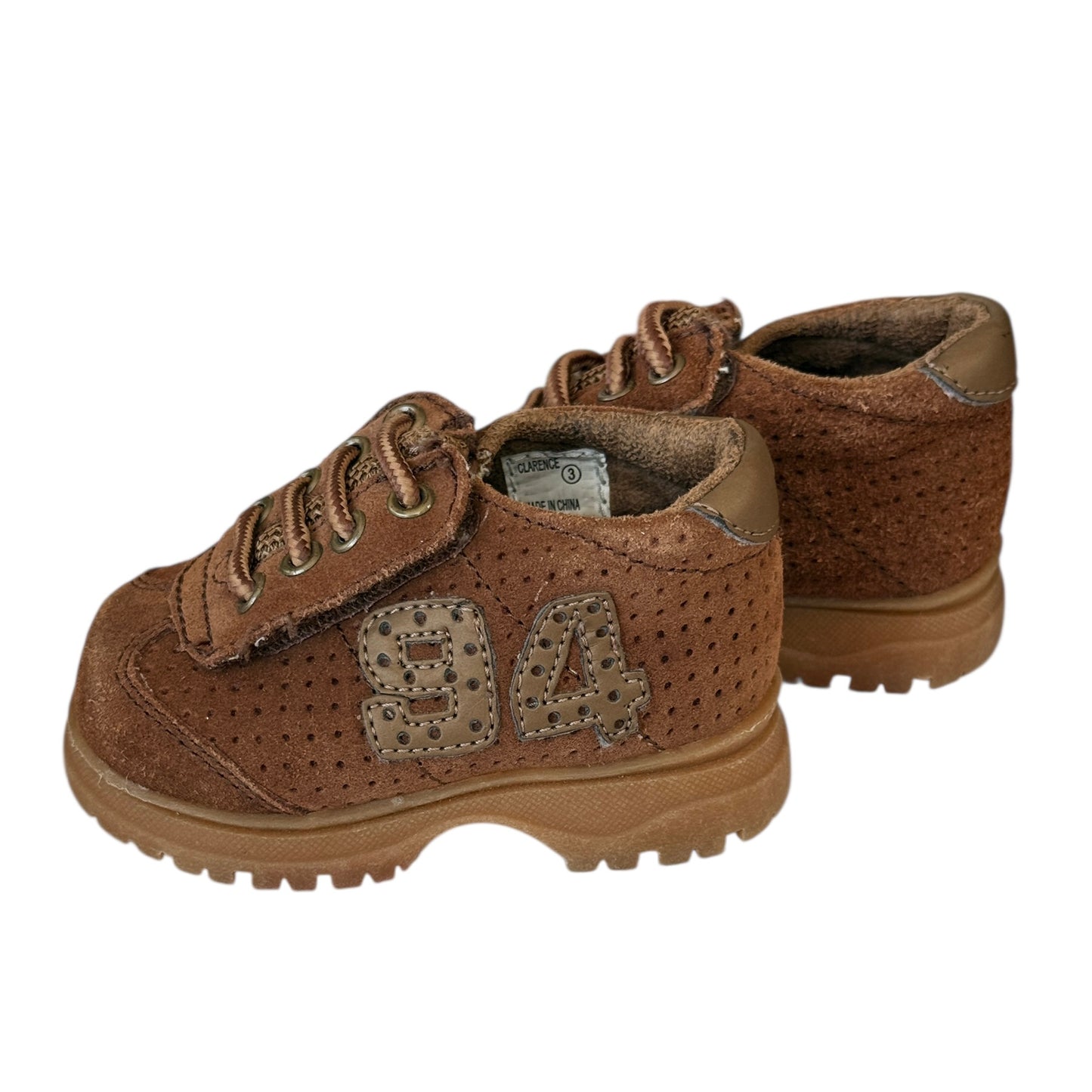 Bum Kids Faux Tie Up HooK & Loop Closure Brown SuedeBoots, Size 3 -Clarence in GUC
