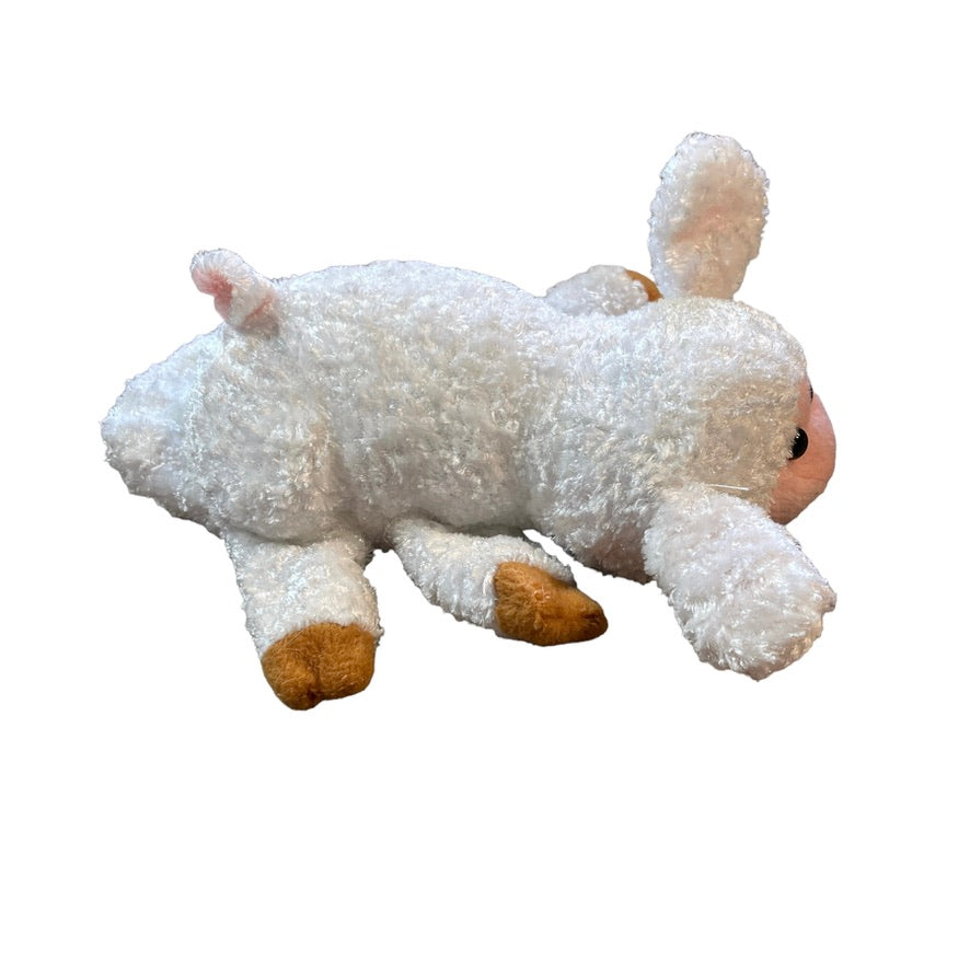 Plush Sheep Hand Puppet 10" White /Brown Hooves, Pink Face, GUC