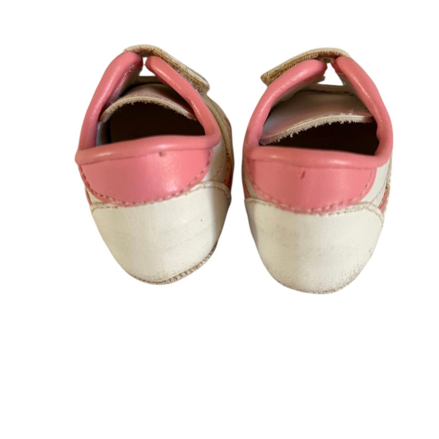 Bout'Shou White& Pink Infant Size 1 Trainers/ Running Shoes, Hook & Loop Closure Tab GUC