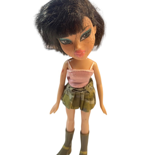 Beautiful Bratz Doll, 2001 Brunette in a  Flirty Camo Mini Skirt,  Nude Cami & Olive Boots & Punk Haircut