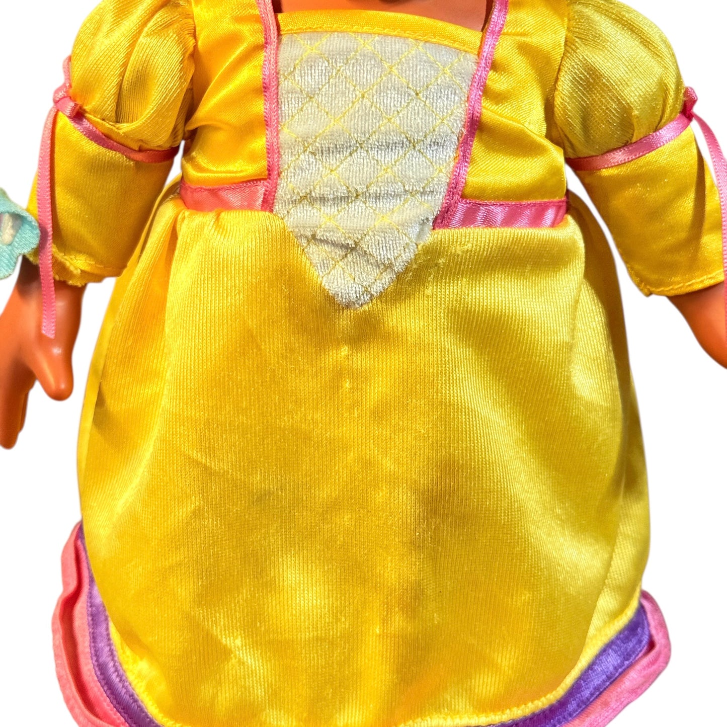 Vintage Hair Fisher-Price Magic Hair Dora Doll Yellow Princess Gown & Hat with Large Pink Jewel