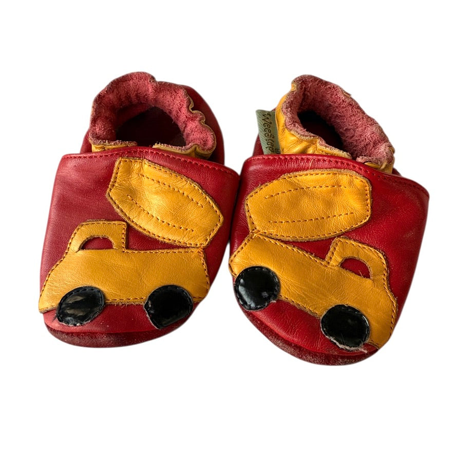 WeeStep Baby Shoes, Red/Yellow Truck Design, Leather Uppers, Suede Soles Size 6m