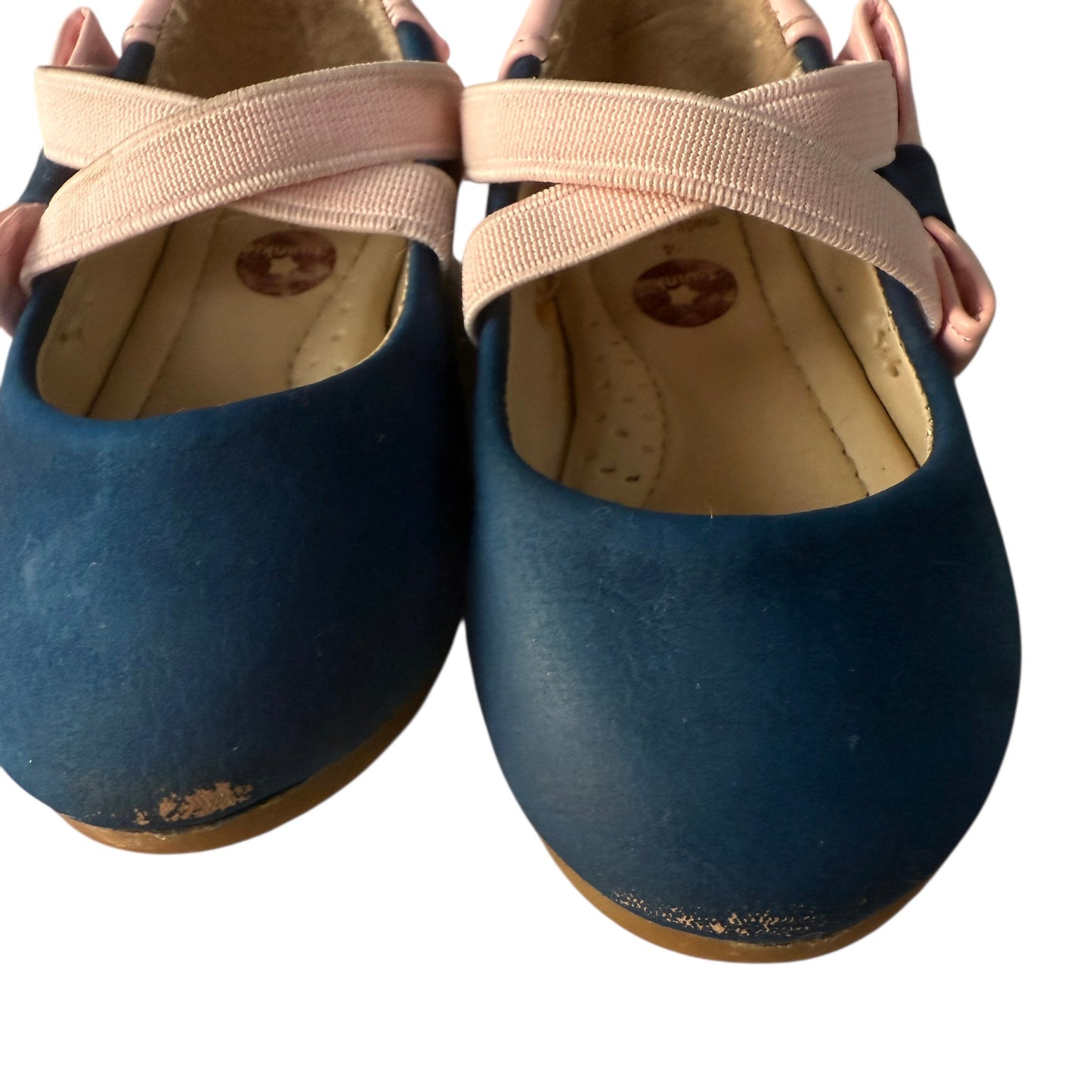 Twinkie Brand Navy & Pink Baby Shoes with Elasticised Opening Embellished with a Patent Bow