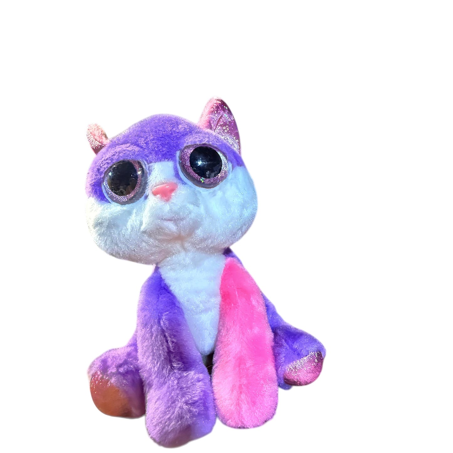 Russ Li'l Peepers,’ Lucky’Pink & Purple Colour Block Cat Stuffed Animal Sparkle Ears & Eyes