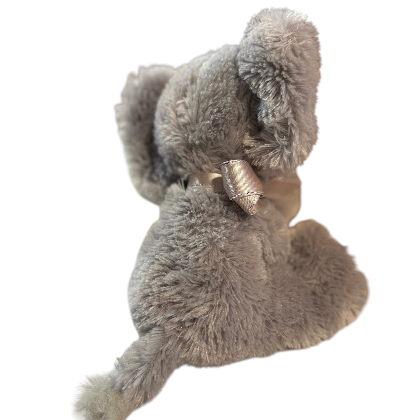Russ-Berrie Shining Stars 8" Fluffy Grey Elephant, Pink Ears, Silver Satin Ribbon, Adorable!