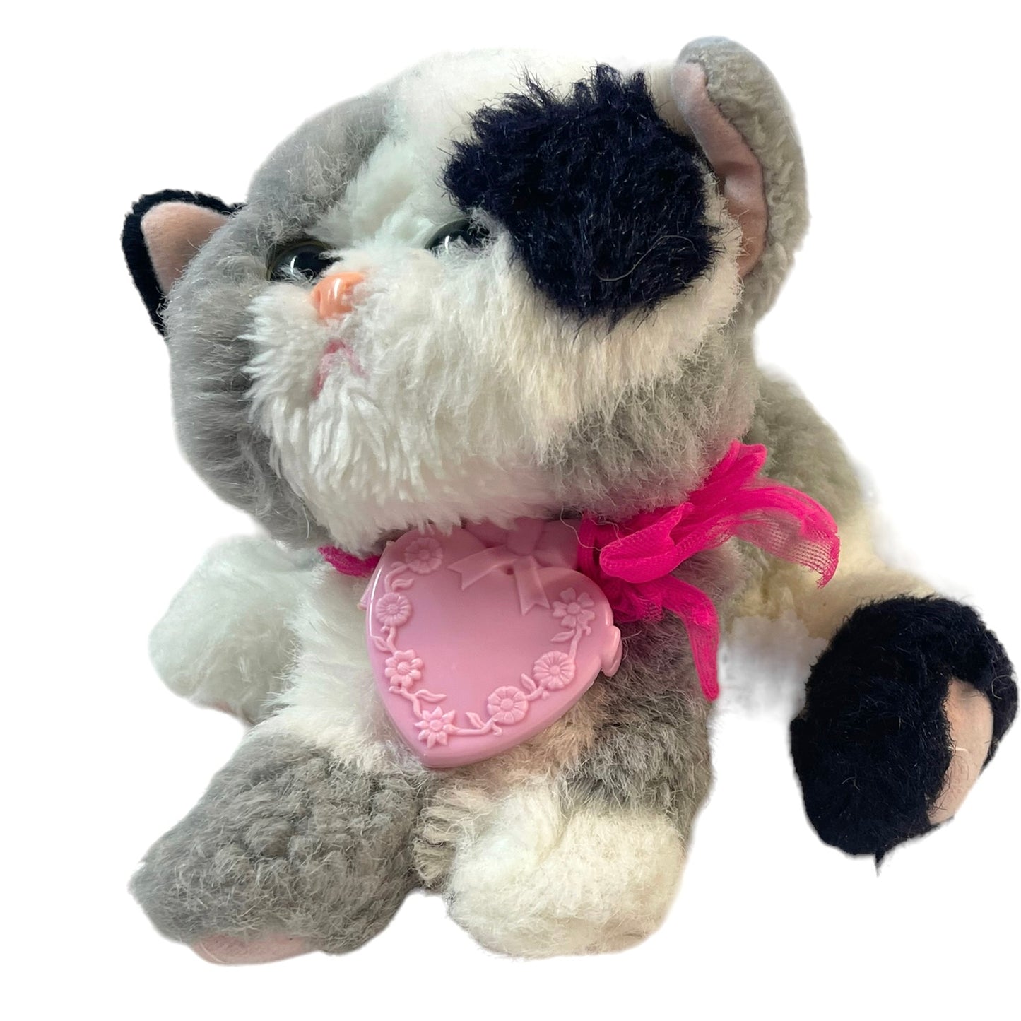 Tyco 1992 Rare & Adorable, Purring Kitty Kitty Kitten with Chiffon Bow and Pink Locket