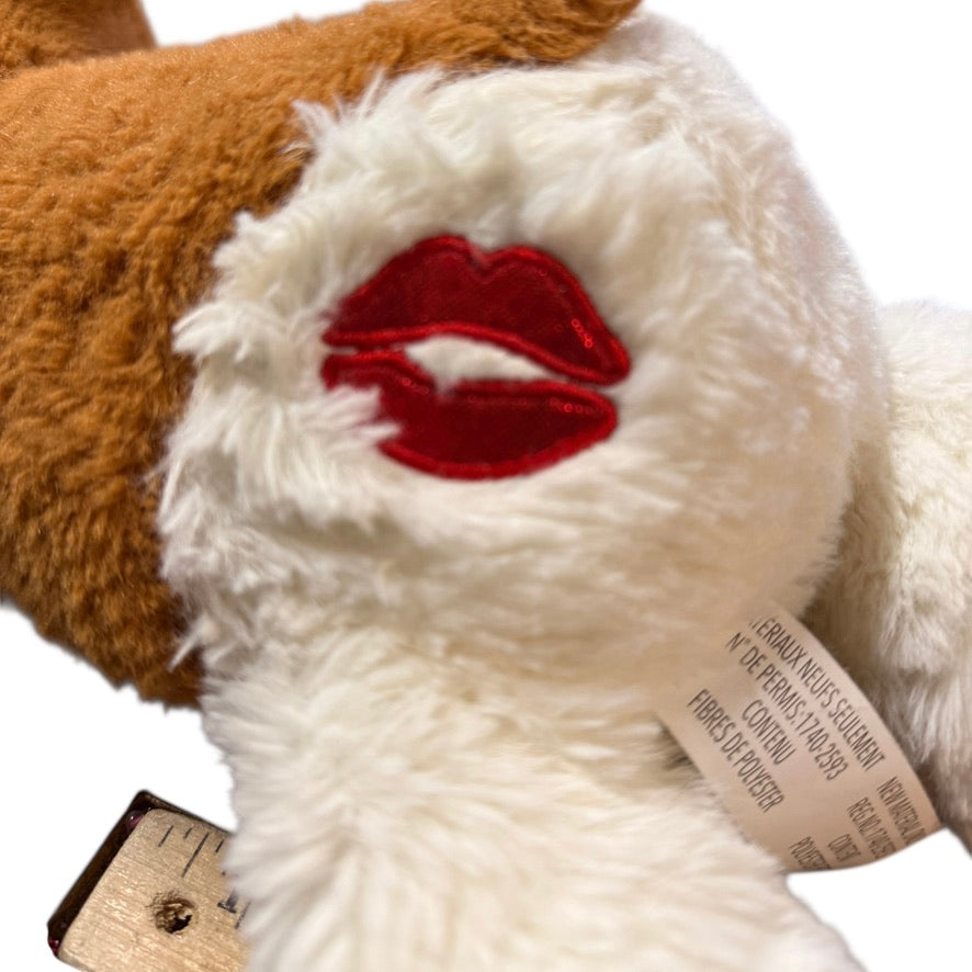 Corgi/Shiba Inu Stuffed Puppy Dog Plush, Pink Sparkly Ears & Eyes & Red Lip Print on Tush in GUC