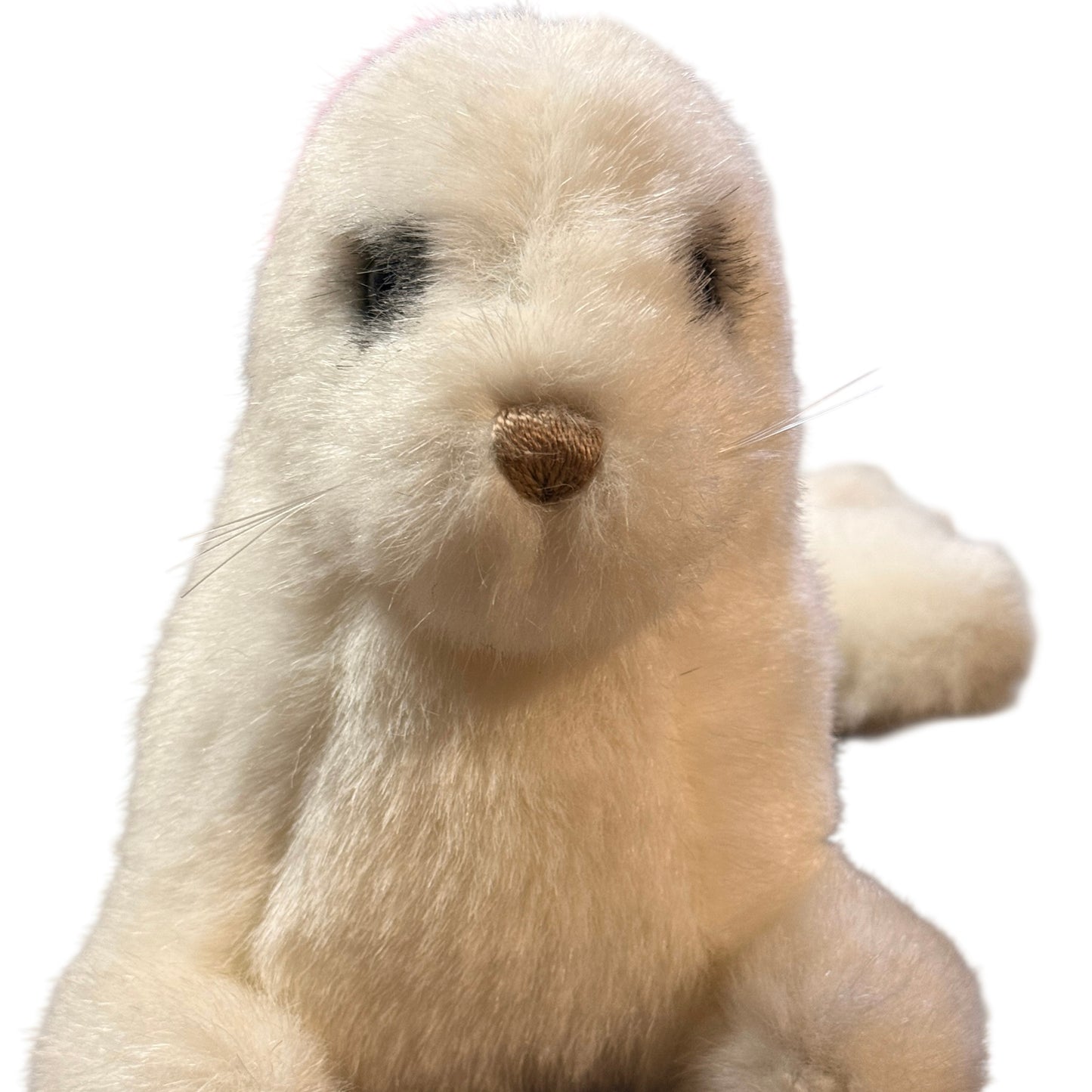 Rare White Seal Pup Plush Toy,  Gund 1986, Made in Korea, Black Glass Eyes & Pink Satin Nose
