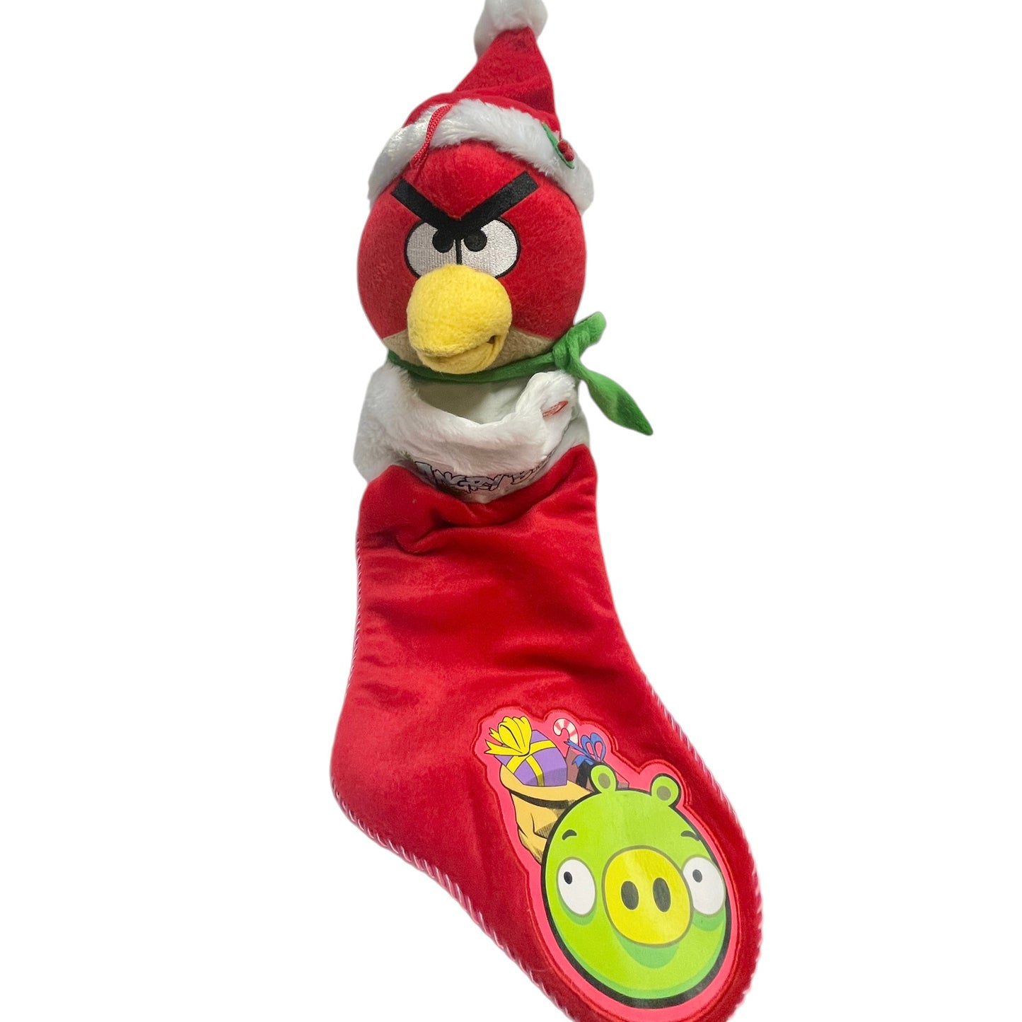 Plush Angry Bird in Santa Hat Squawking Christmas Stocking 21" from in EUC So Fun!