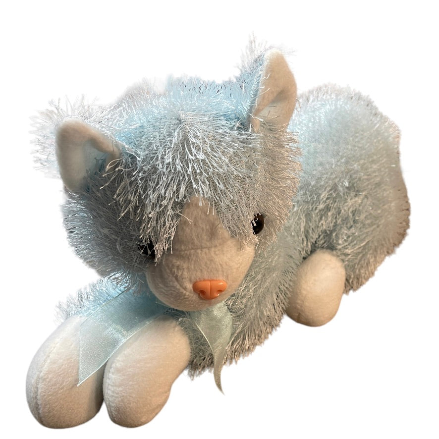 King Plush 12" Spiky Long Haired Blue Kitten Stuffed Animal Toy White Face,Paws & Ears