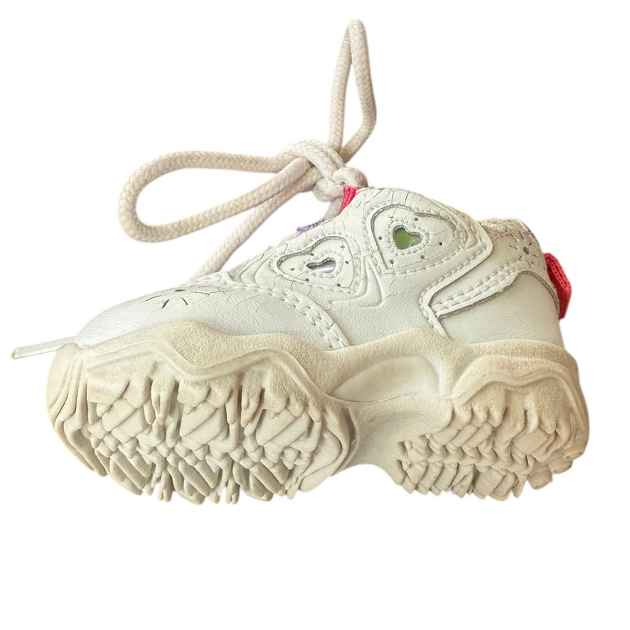 Ruby Athletic Works White Preowned Infant Trainers, Size 1 Tie Ups with Pink & Purple Accents