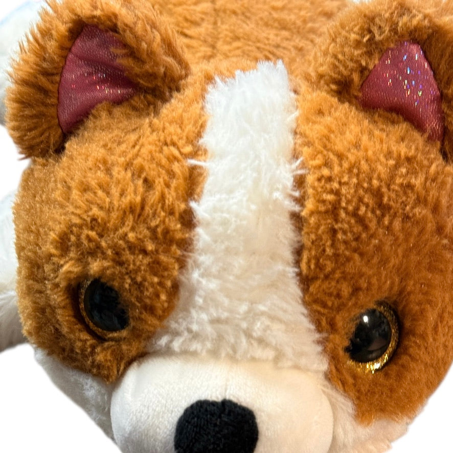 Corgi/Shiba Inu Stuffed Puppy Dog Plush, Pink Sparkly Ears & Eyes & Red Lip Print on Tush in GUC