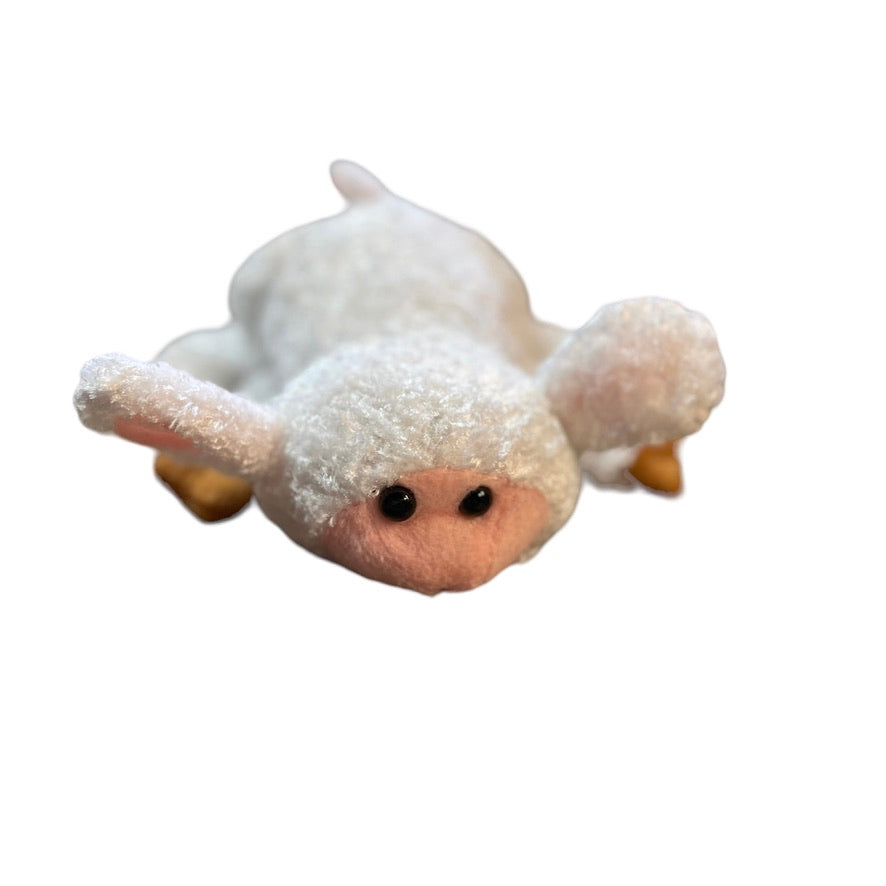 Plush Sheep Hand Puppet 10" White /Brown Hooves, Pink Face, GUC