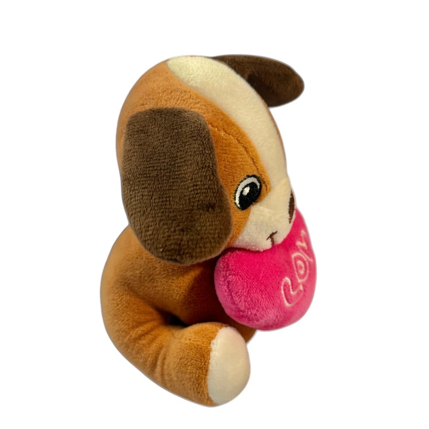 Comic Strip 5.5 " Puppy Dog Stuffed Animal Toy with Pink Plush Heart, Embroidered Eyes