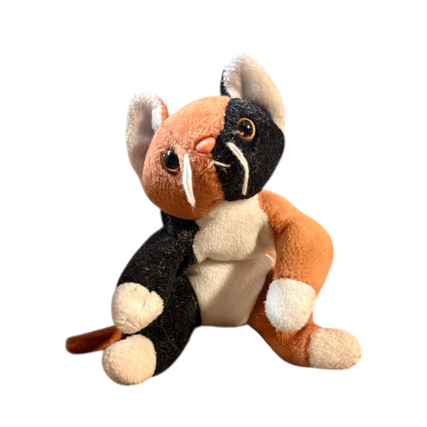 Vintage Ty Beanie Baby Calico Cat, 'Chip' Caramel, Black & White, Long White Whiskers in GUC