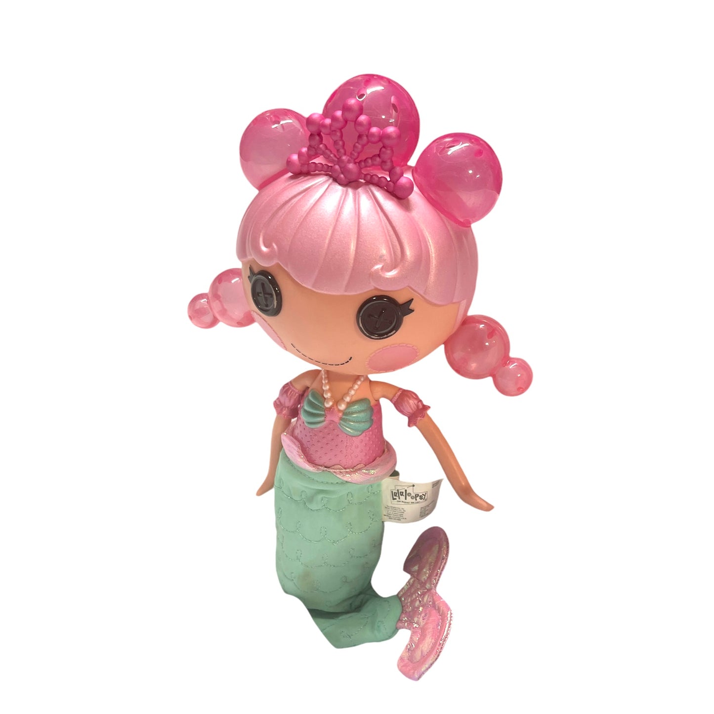 Lalaloopsy Bubbly Mermaid Pearly Seafoam Doll 14" Pink Bubble Hair & Tiara, Bath Time Fun!