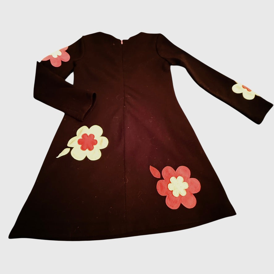 Black Long Sleeved Biscotti Children's Dress, Size 6, with Bright Pink and White Appliques