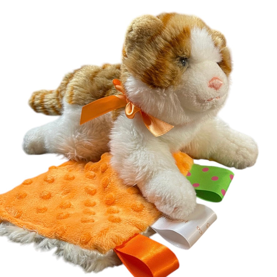 Gund Scoopers Jr, 10" Orange Tabby Plush & Lovey Security Blanket Combo in EUC