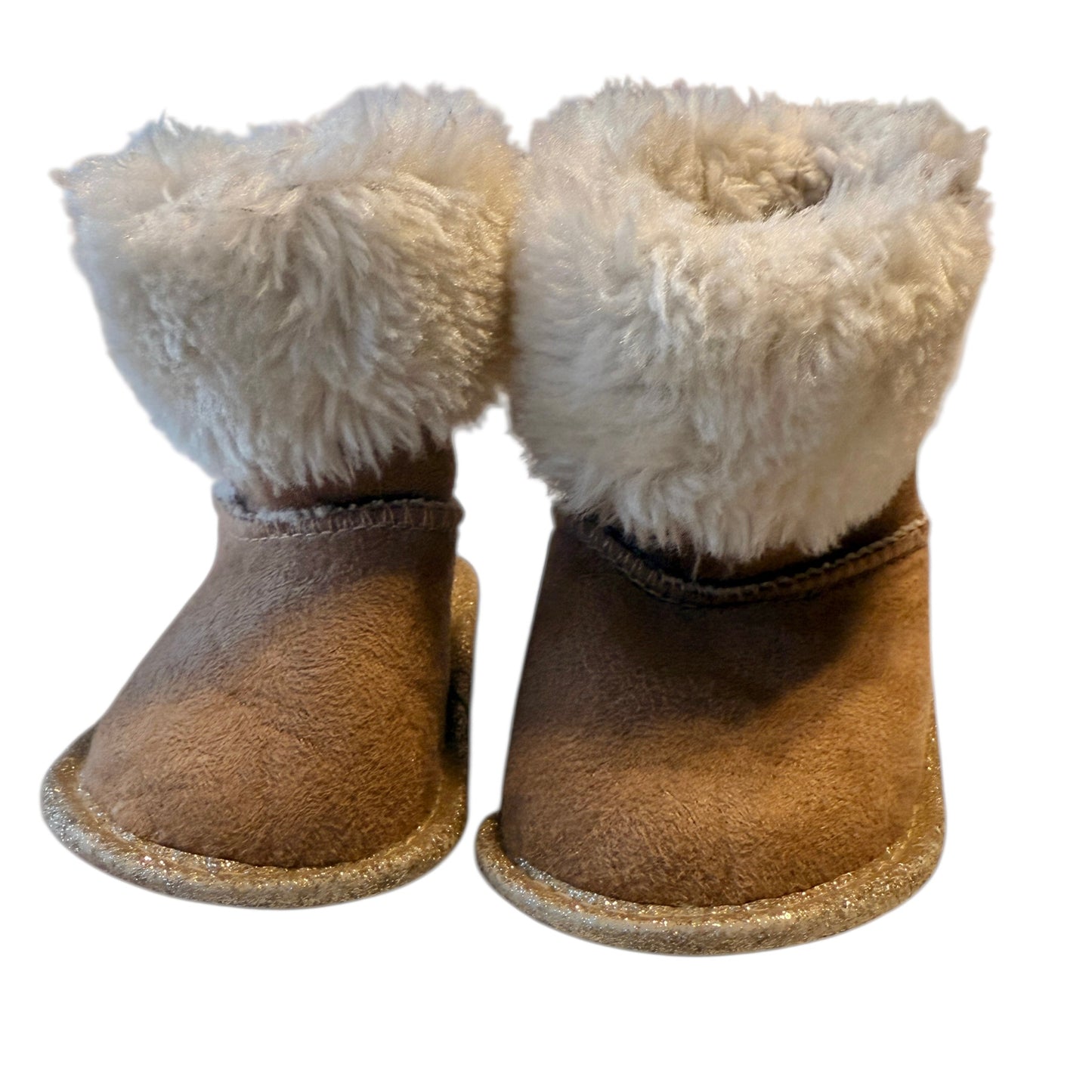 Koala Baby Winter Boots with Button Flower Detail, Sparkly Heels and Faux Fur Cuffs