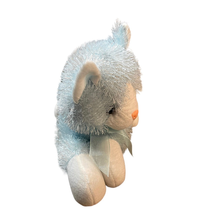 King Plush 12" Spiky Long Haired Blue Kitten Stuffed Animal Toy White Face,Paws & Ears