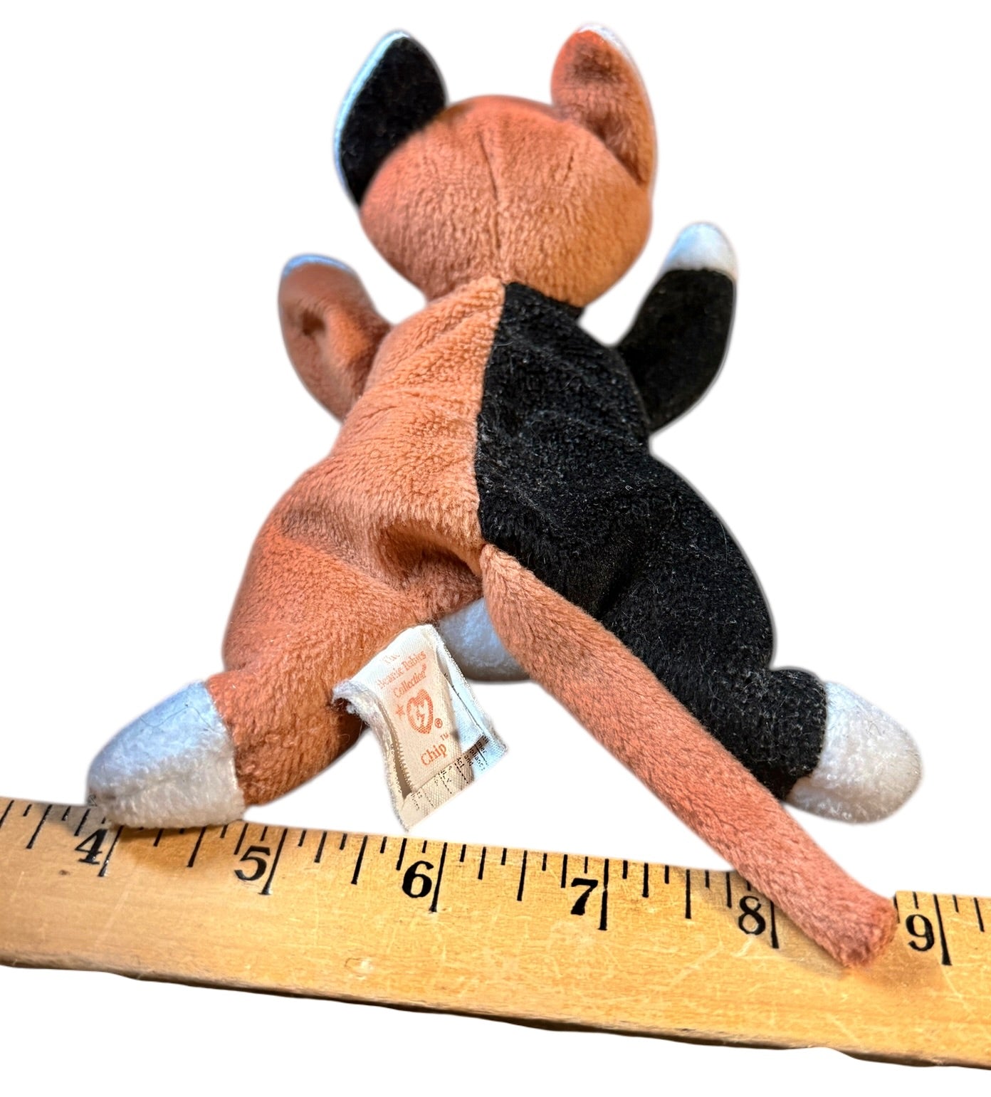 Vintage Ty Beanie Baby Calico Cat, 'Chip' Caramel, Black & White, Long White Whiskers in GUC