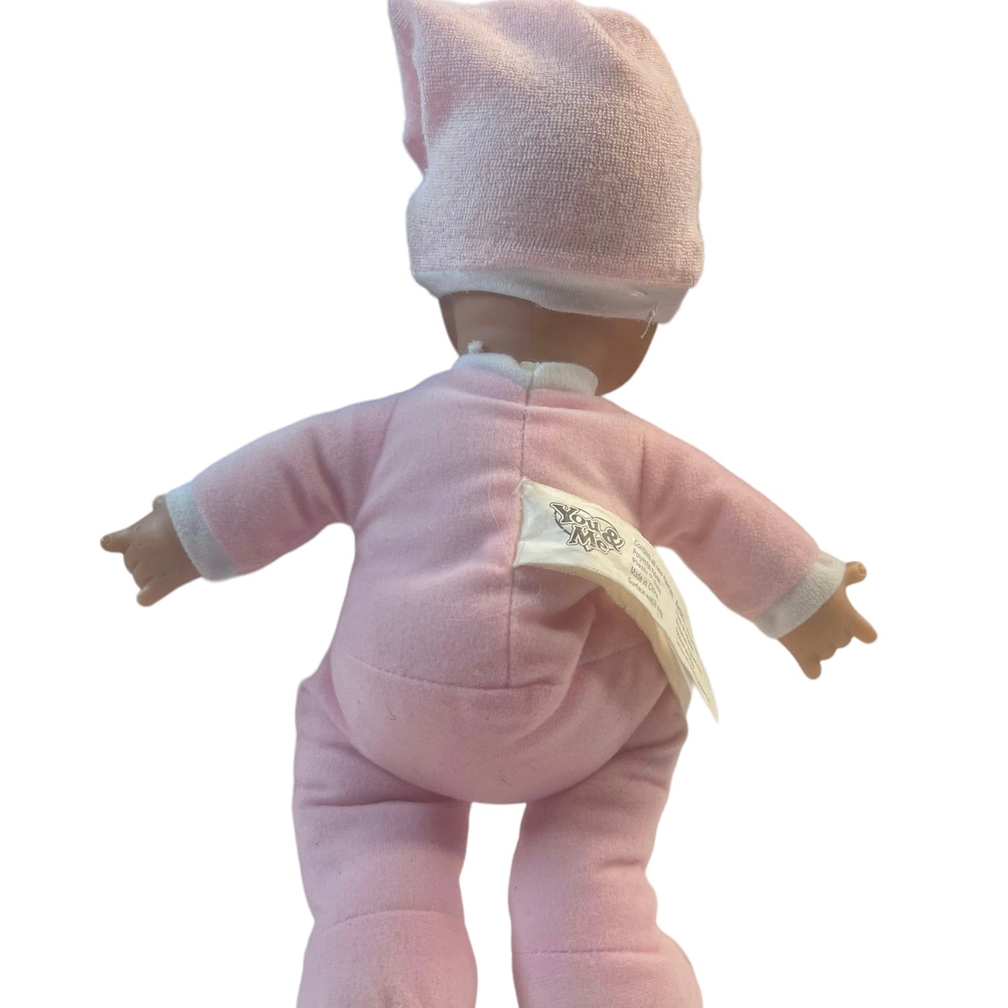 You & Me Stuffed Plush Baby Doll in Pink with Removable Cap, Weighted Bean Bottom! GUC