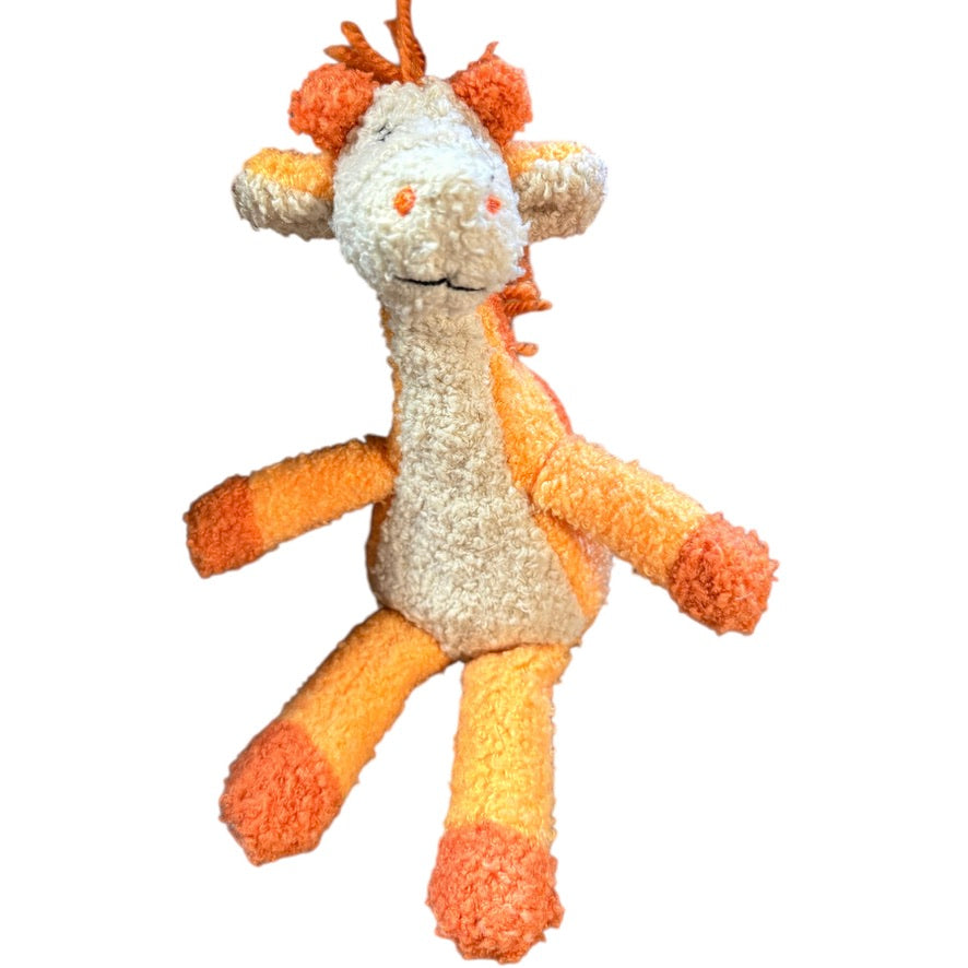 Vintage Manhattan Toy Company 7" Giraffe Nubby Fabric, Embroidered Face, Wool Mane & Tail
