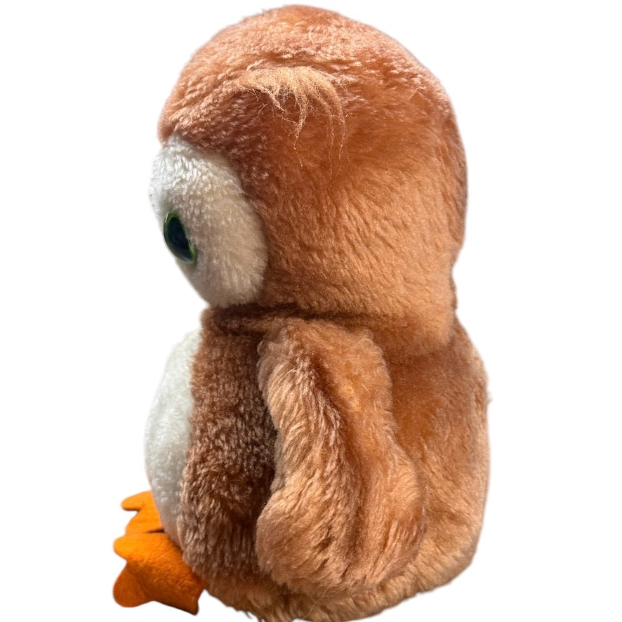 Dakin Vintage Plush, Obie the Owl, 1975 7" Nutshell Stuffed Toy, Beautiful Green Glass Eyes!