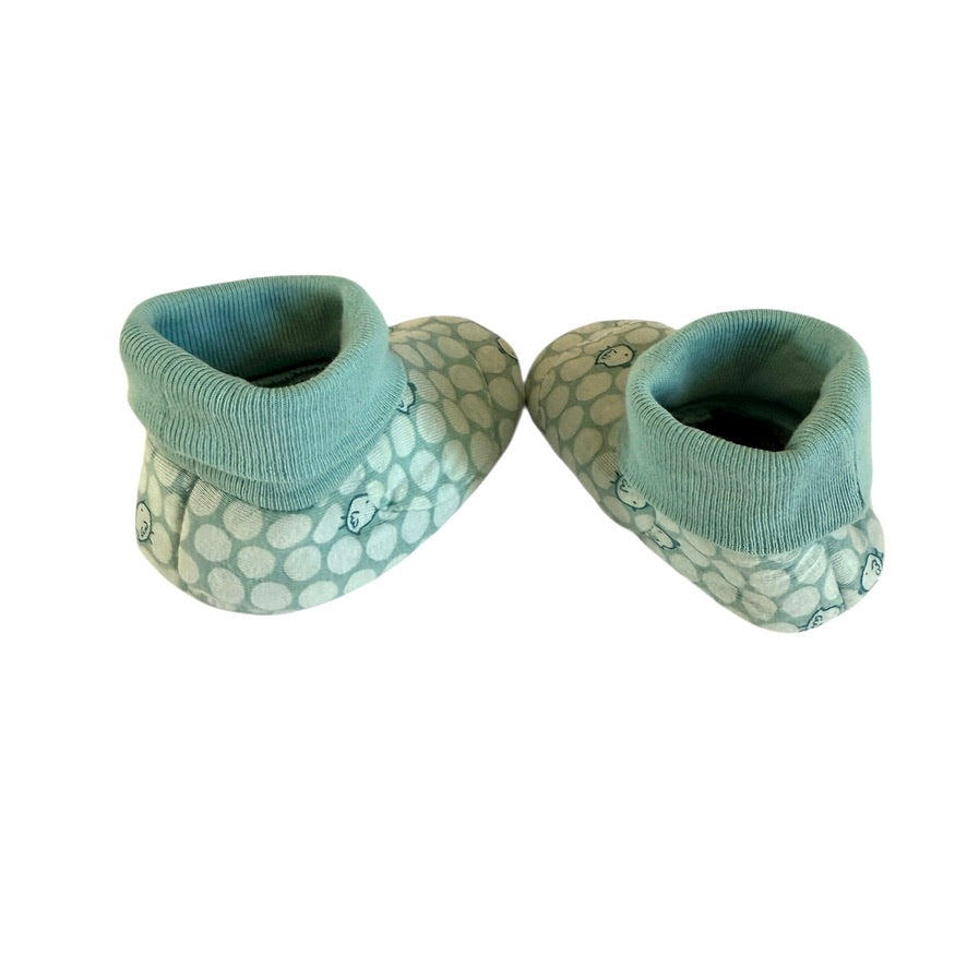 The Children's Place 0-3 m  Slipper Socks 100% Cotton, Aqua with Tiny Chicks Rolled Cuff GUC