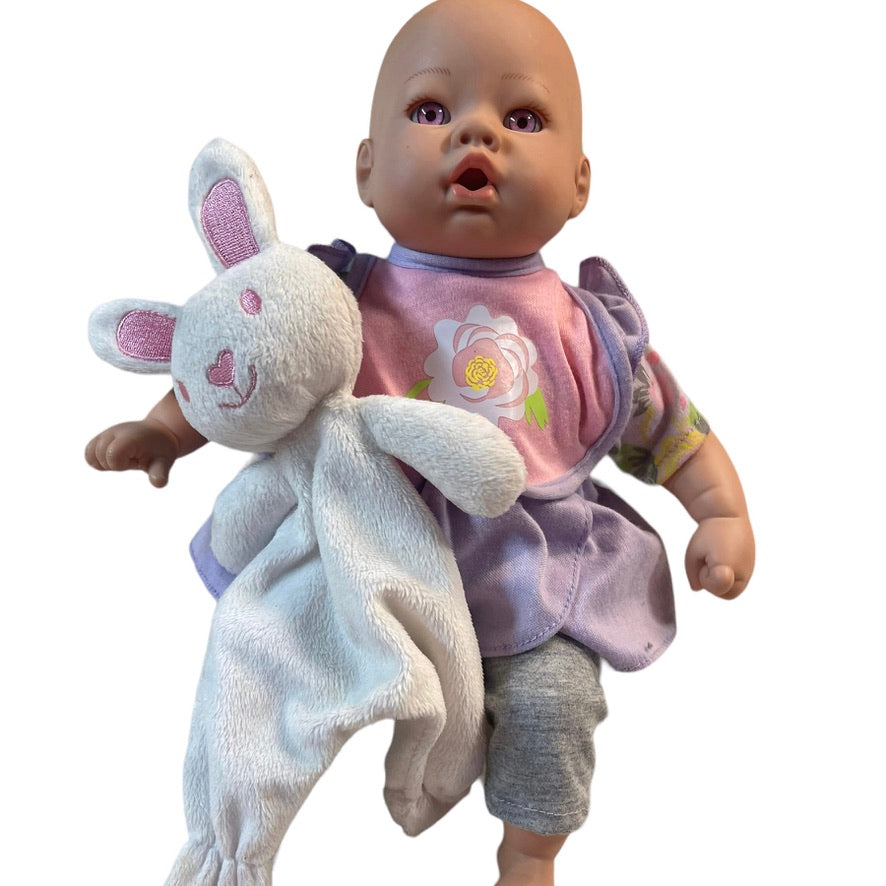 Madame Alexander Exquisite 12" Soft Body Baby Doll, Lavender/Pink Eyes & Bunny Lovie