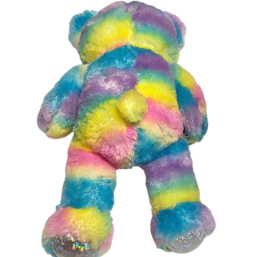 Build-a-Bear Rainbow Sparkle 16" Teddy Bear, Embroidered Blue Eyes & Sparkly Silver Pads So Pretty! EUC