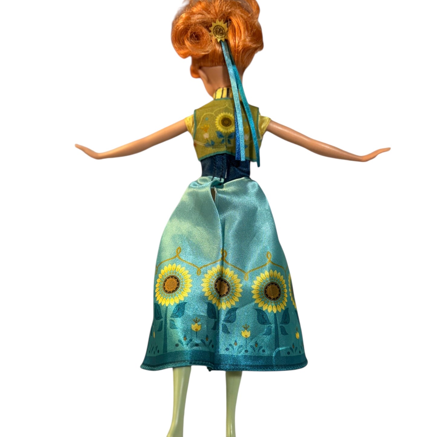 Disney Frozen Fever Anna Doll in Pretty Spring Dress with Flowers, Coordinating Hair Ribbon