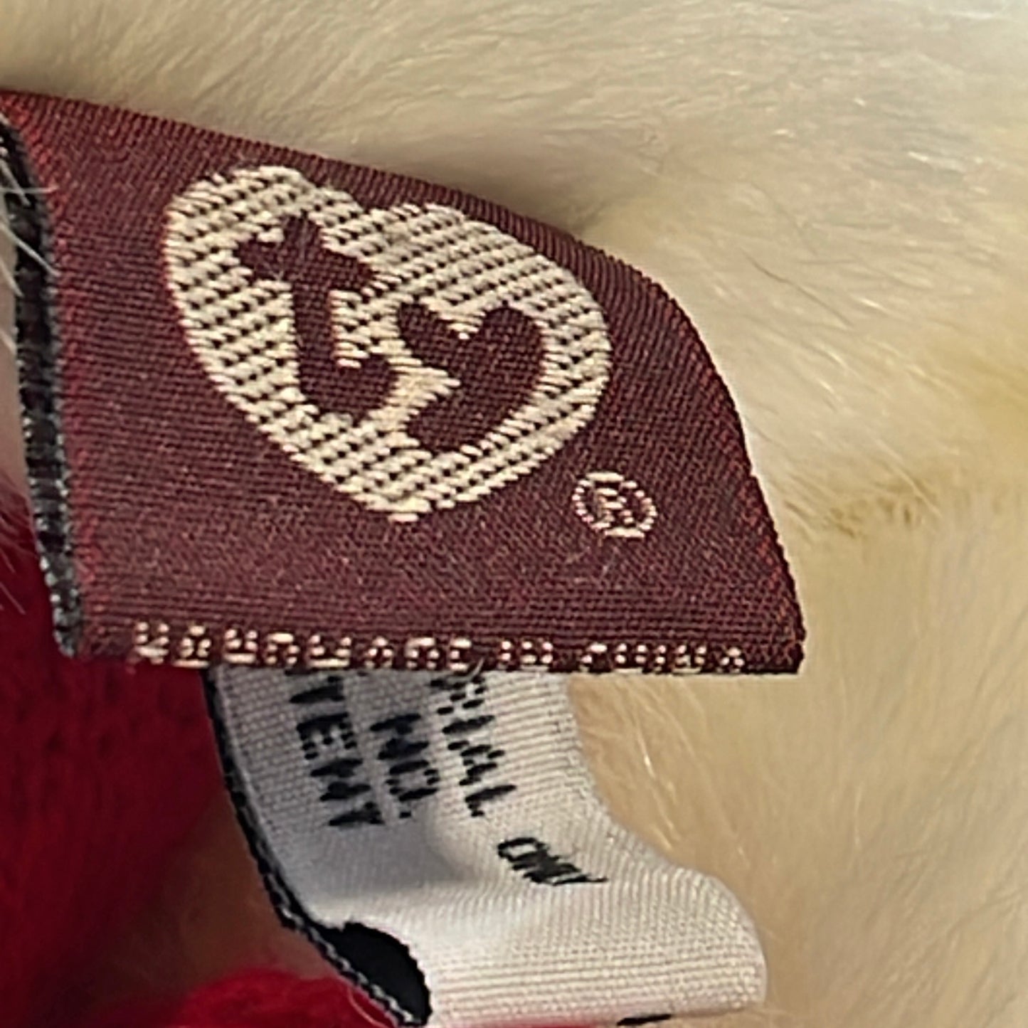 Ty Peppermint Bear, 1993 White Plush Polar Bear, Red Knit PomPom Hat & Long Red Scarf, Retired