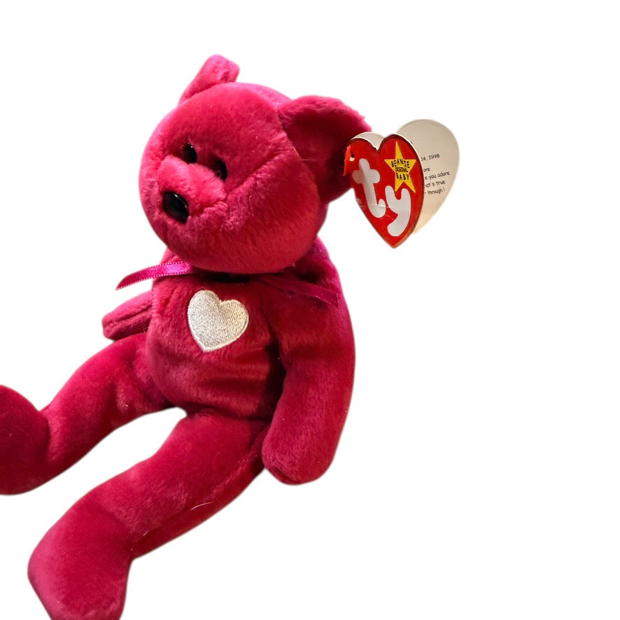 'Valentina', Ty Hot Pink Valentine Bear with Bow, Heart on Chest ,Tush & Hang Tags Intact