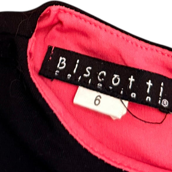 Black Long Sleeved Biscotti Children's Dress, Size 6, with Bright Pink and White Appliques