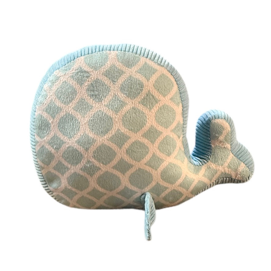 Costco Little Miracles Soft Turquoise & White Patterned Cotton & Corduroy Whale Pillow HTF