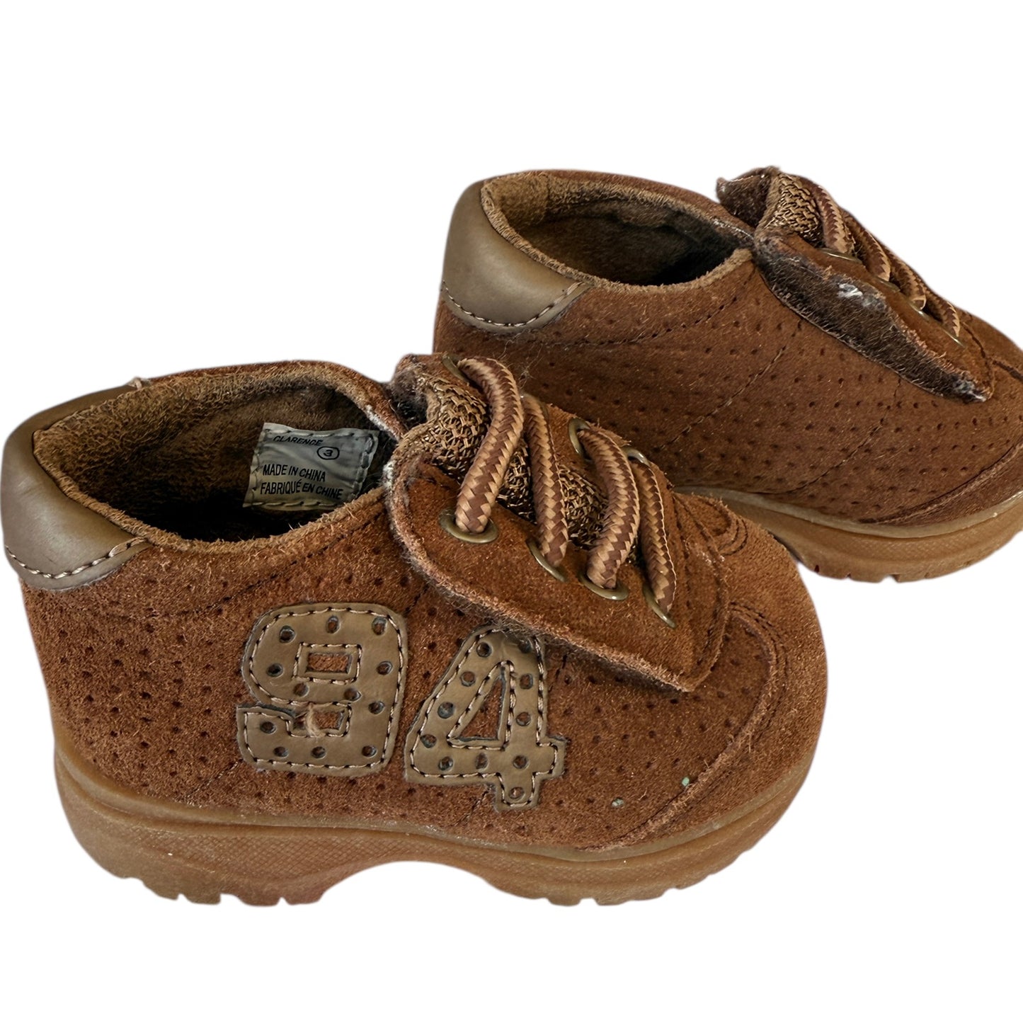 Bum Kids Faux Tie Up HooK & Loop Closure Brown SuedeBoots, Size 3 -Clarence in GUC