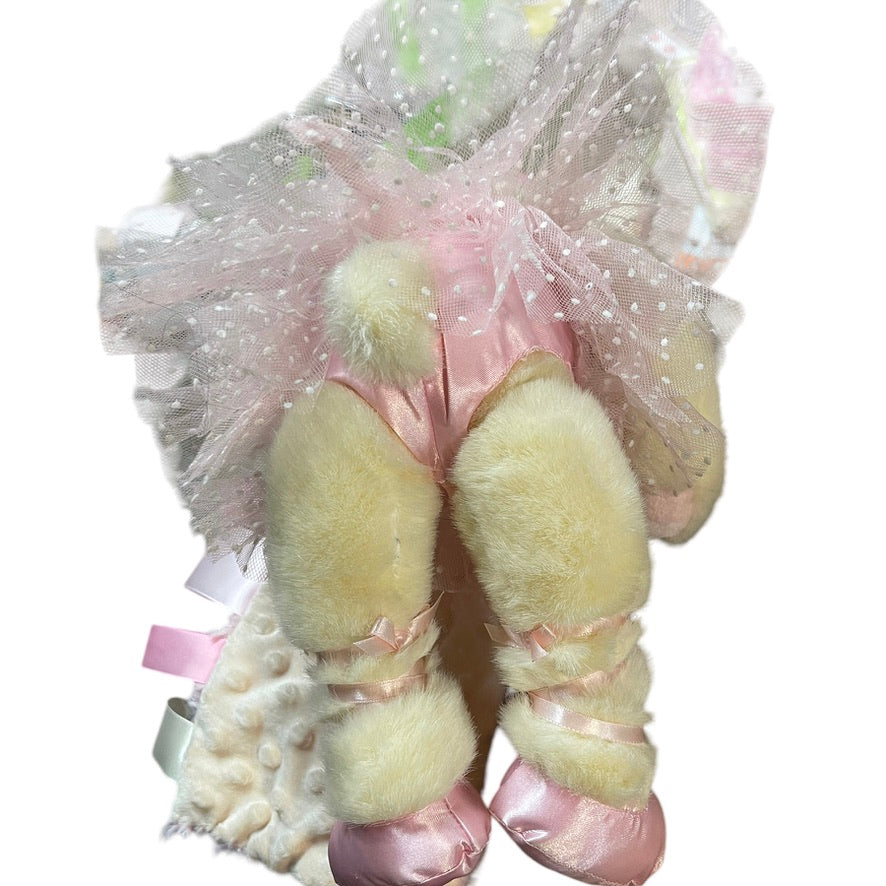 Vintage Cream Russ Berrie Ballerina Teddy Bear with Rosebud Lovey Security Blanket