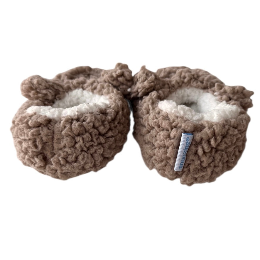 Snoozie's Baby Slippers, 3-6m. Embroidered Features, Beige/White Sherpa in EUC, So Cute!