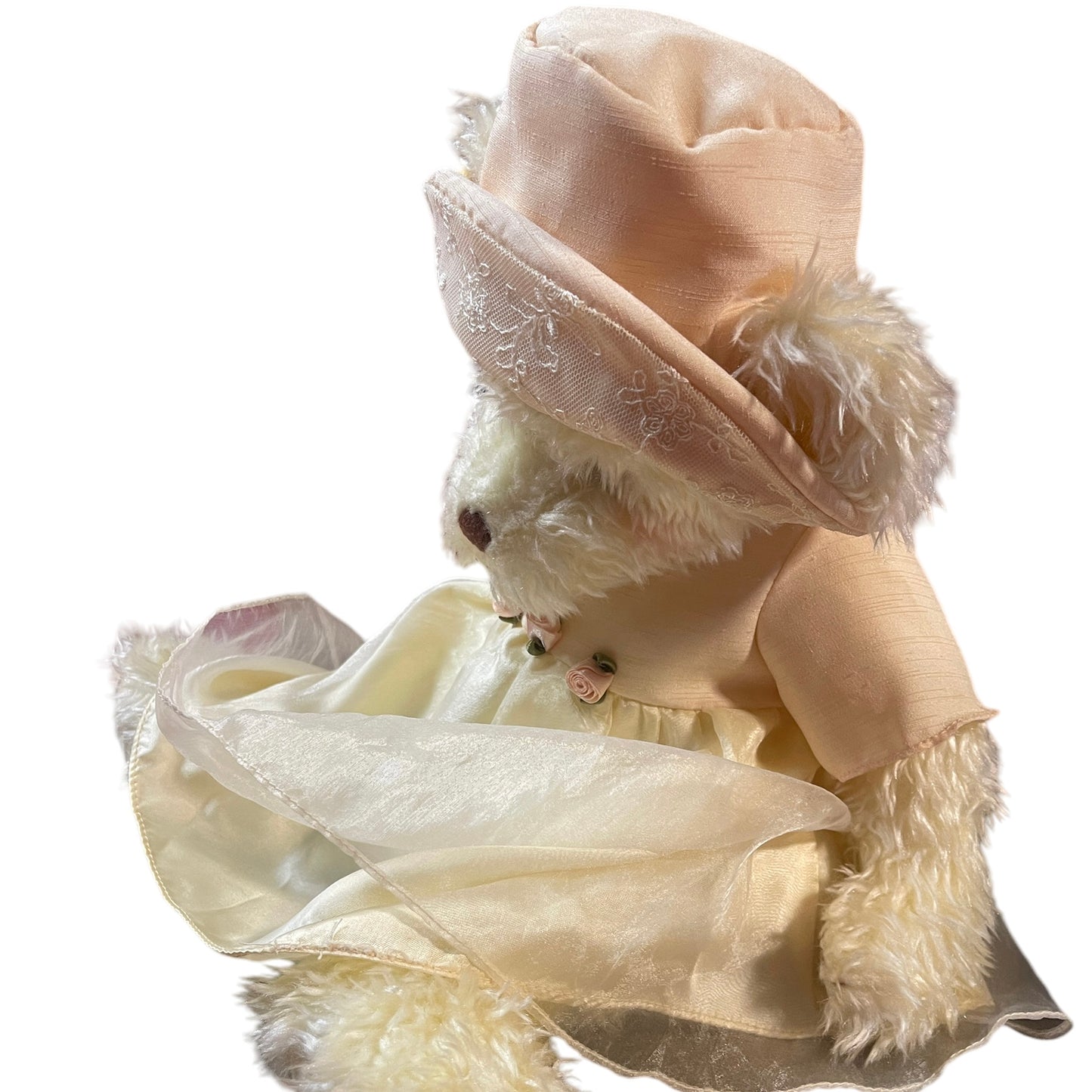 Vintage'Phoebe', Creamy 18" Bear by Russ, Rosy Cheeks, Corduroy Paws & Original Dress