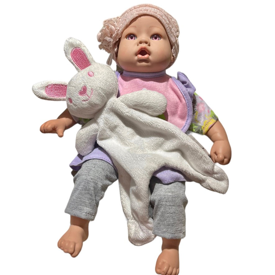 Madame Alexander Exquisite 12" Soft Body Baby Doll, Lavender/Pink Eyes & Bunny Lovie