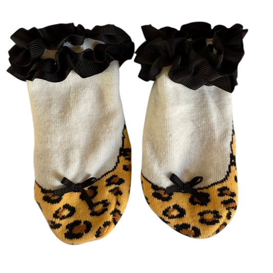 Mud Pie Infant Ruffled Leopard Print Socks with Grosgrain Ribbon & Tiny Black Bow in GUC