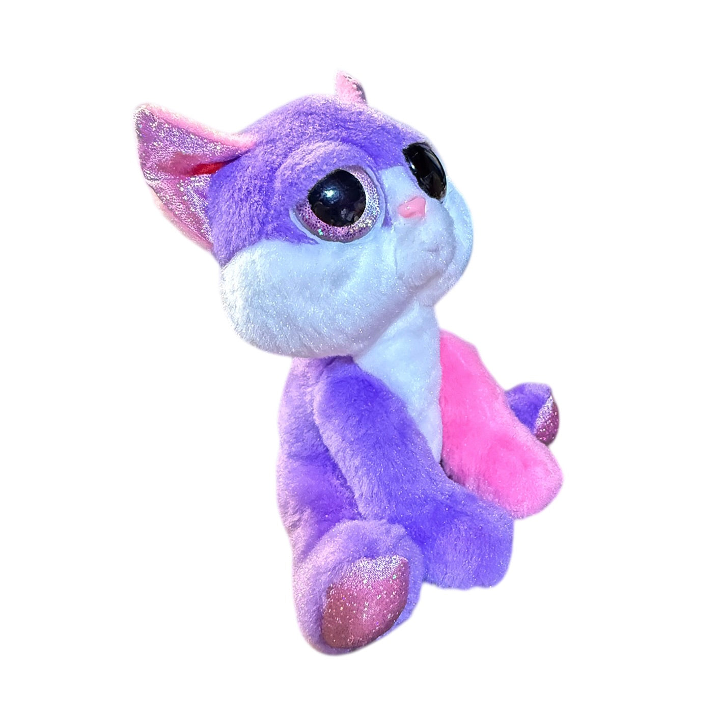 Russ Li'l Peepers,’ Lucky’Pink & Purple Colour Block Cat Stuffed Animal Sparkle Ears & Eyes