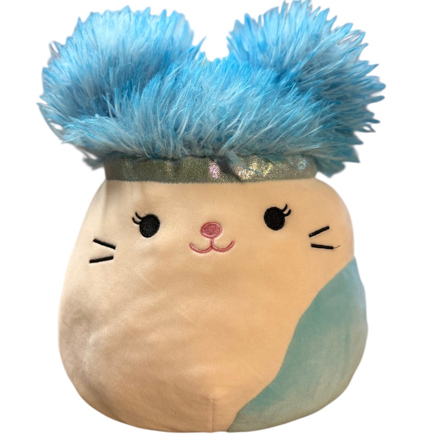 Cora the Cat, a Squish-Doos Squishmallow Plush Toy, Cream/Turquoise & Wild Blue Hair in EUC